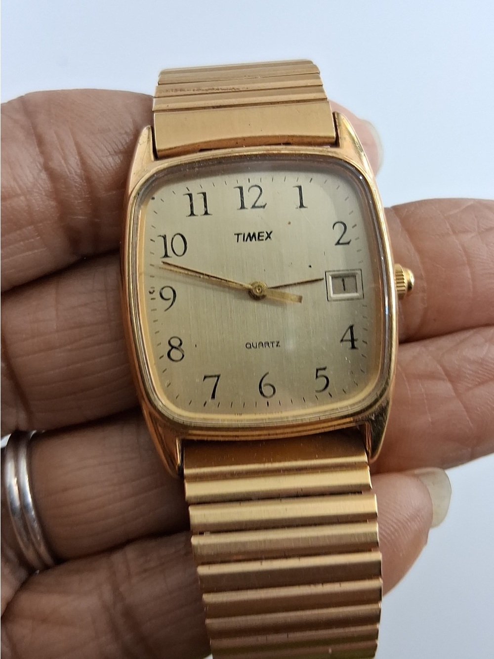 Timex Gold Tone Square Dial Men's Quartz Watch - Gold